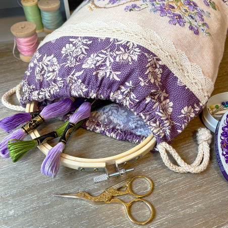 Linen «Tendres Violettes» Drawstring pouch